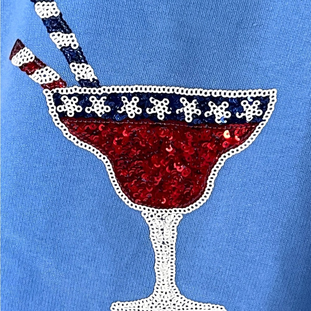 FANTASTIC FAWN Blue sequin Cocktail Graphic French Terry T-Shirt S M L - Picture 9 of 10